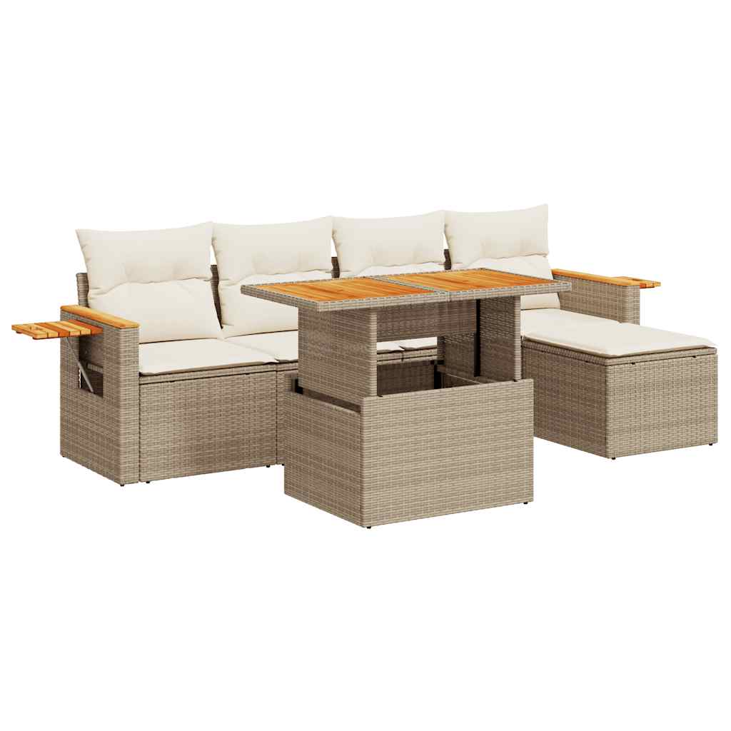 vidaXL Set sofás jardín y cojines 7 pzas ratán sintético acacia beige