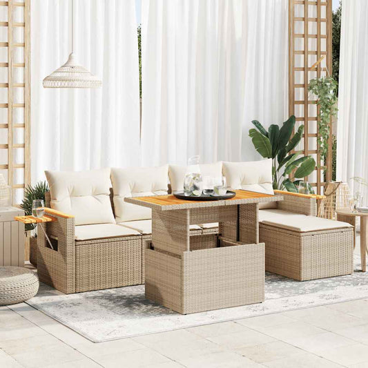 vidaXL Set sofás jardín y cojines 7 pzas ratán sintético acacia beige