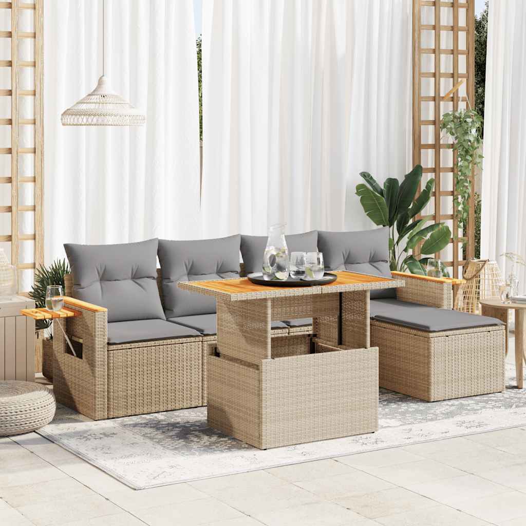 vidaXL Set sofás jardín y cojines 7 pzas ratán sintético acacia beige