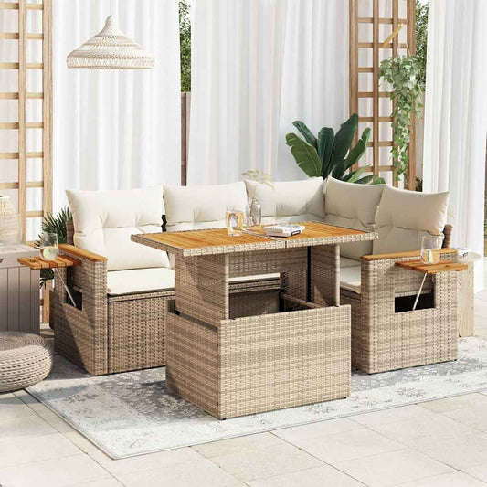 vidaXL Set sofás jardín y cojines 4 pzas ratán sintético acacia beige