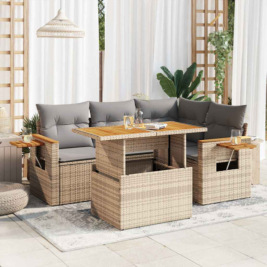 vidaXL Set sofás jardín y cojines 4 pzas ratán sintético acacia beige