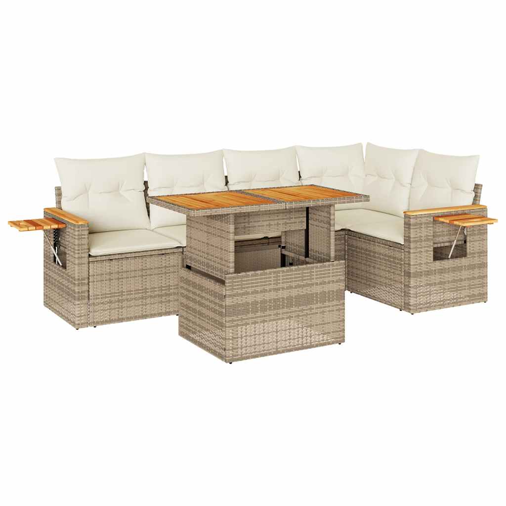 vidaXL Set sofás jardín y cojines 5 pzas ratán sintético acacia beige