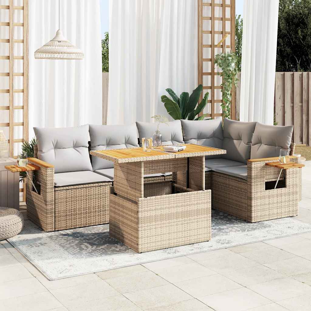 vidaXL Set sofás jardín y cojines 5 pzas ratán sintético acacia beige