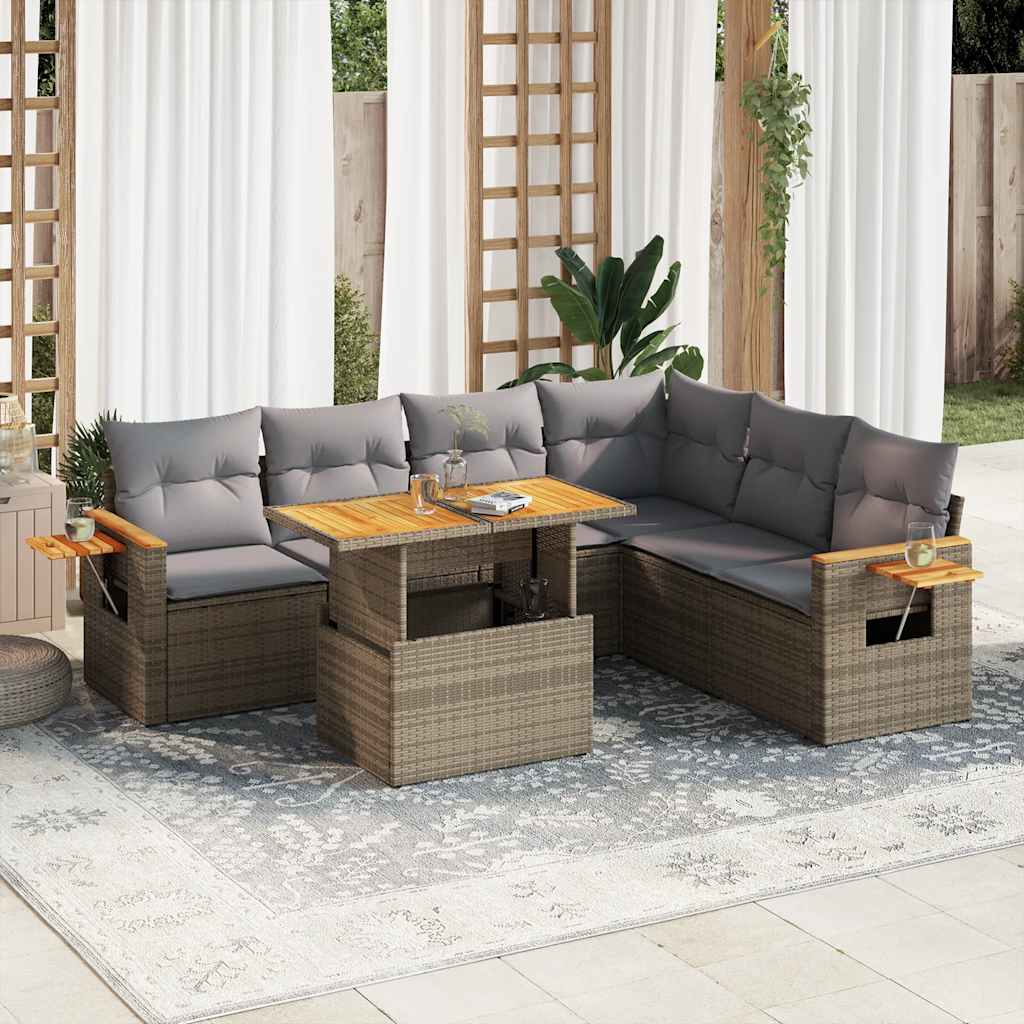 vidaXL Set sofás jardín y cojines 6 pzas ratán sintético acacia beige