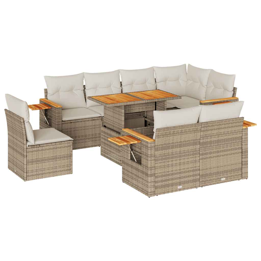 vidaXL Set sofás jardín y cojines 9 pzas ratán sintético acacia beige