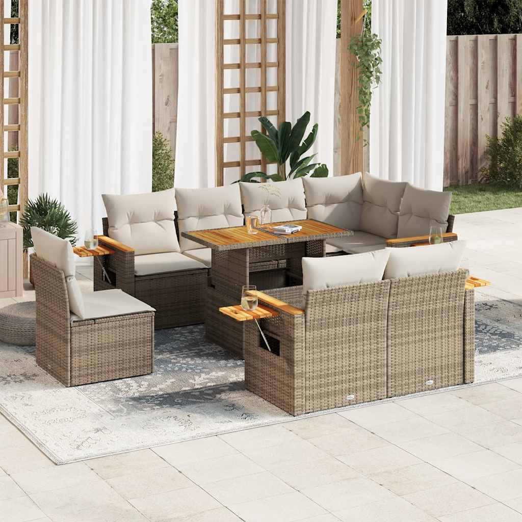 vidaXL Set sofás jardín y cojines 9 pzas ratán sintético acacia beige