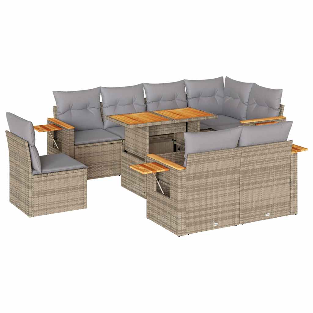 vidaXL Set sofás jardín y cojines 9 pzas ratán sintético acacia beige