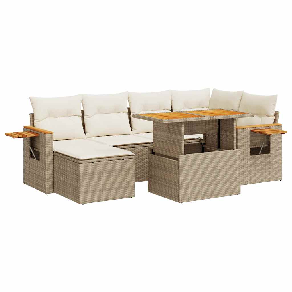 vidaXL Set sofás jardín y cojines 7 pzas ratán sintético acacia beige