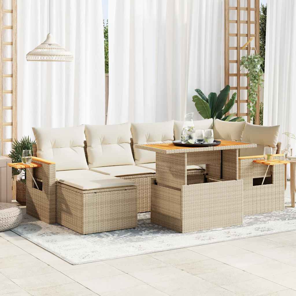 vidaXL Set sofás jardín y cojines 7 pzas ratán sintético acacia beige