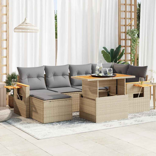 vidaXL Set sofás jardín y cojines 7 pzas ratán sintético acacia beige