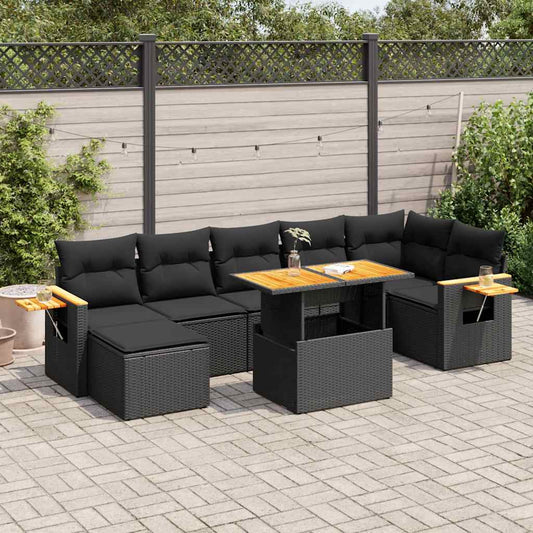 vidaXL Set sofás jardín y cojines 8 pzas ratán sintético acacia negro