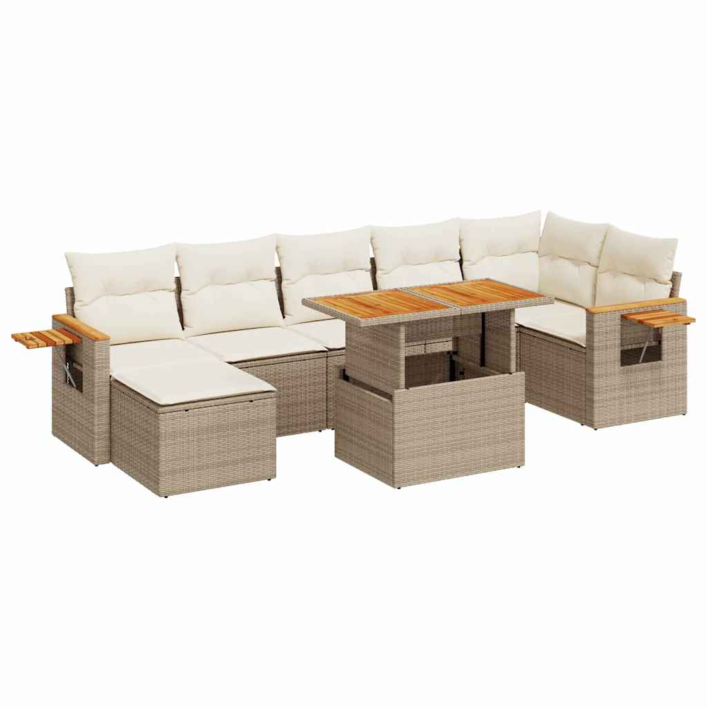 vidaXL Set sofás jardín y cojines 8 pzas ratán sintético acacia beige