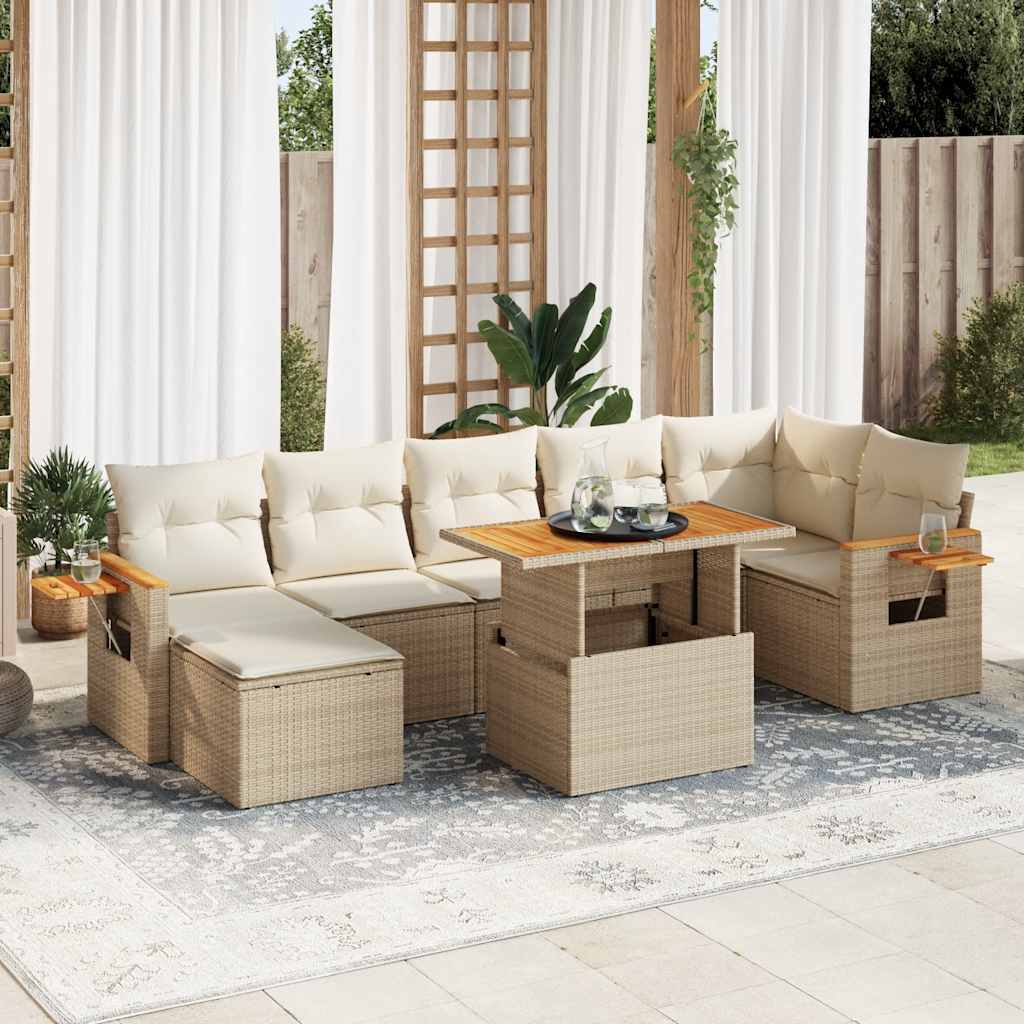 vidaXL Set sofás jardín y cojines 8 pzas ratán sintético acacia beige