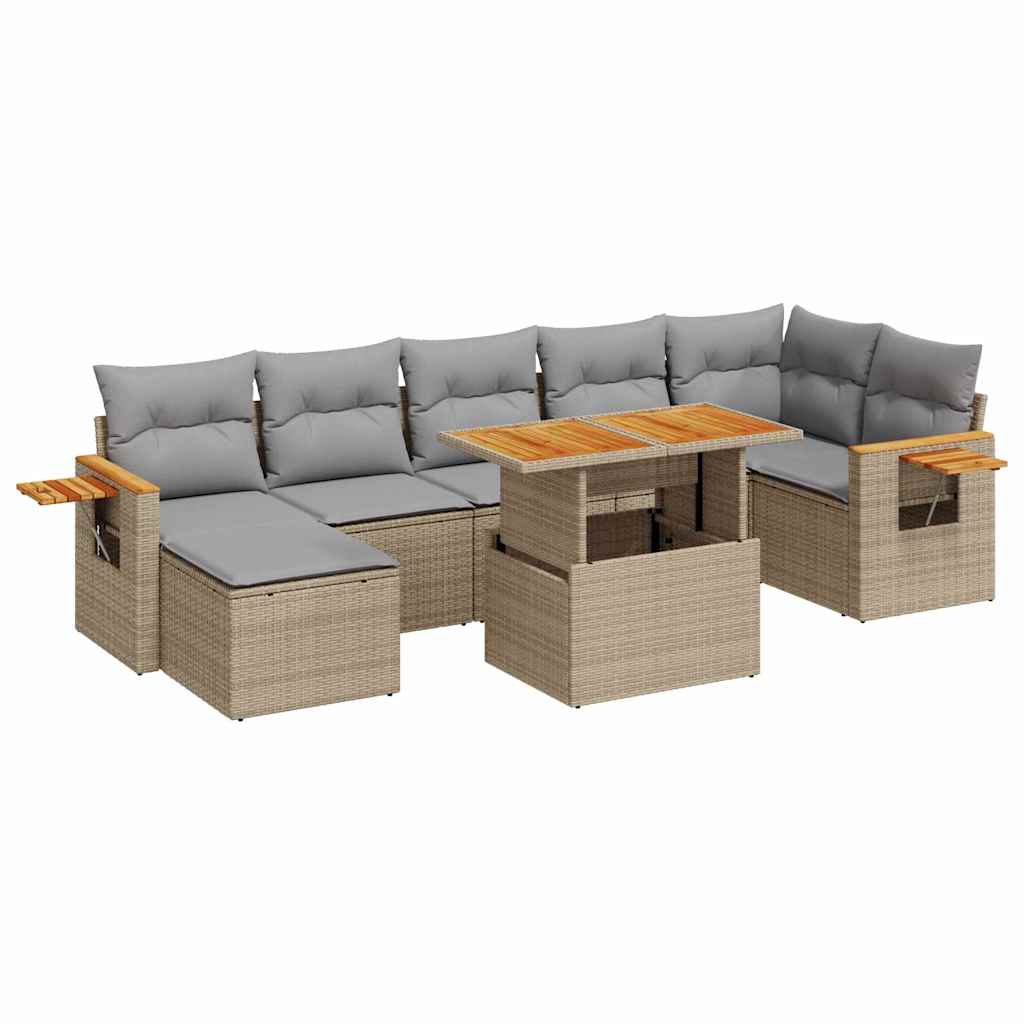 vidaXL Set sofás jardín y cojines 8 pzas ratán sintético acacia beige