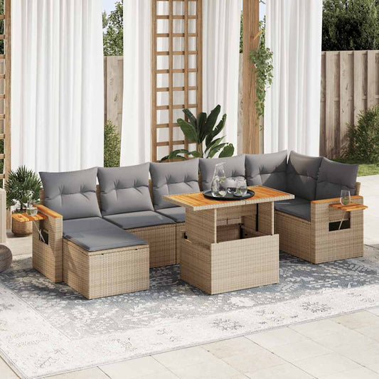 vidaXL Set sofás jardín y cojines 8 pzas ratán sintético acacia beige