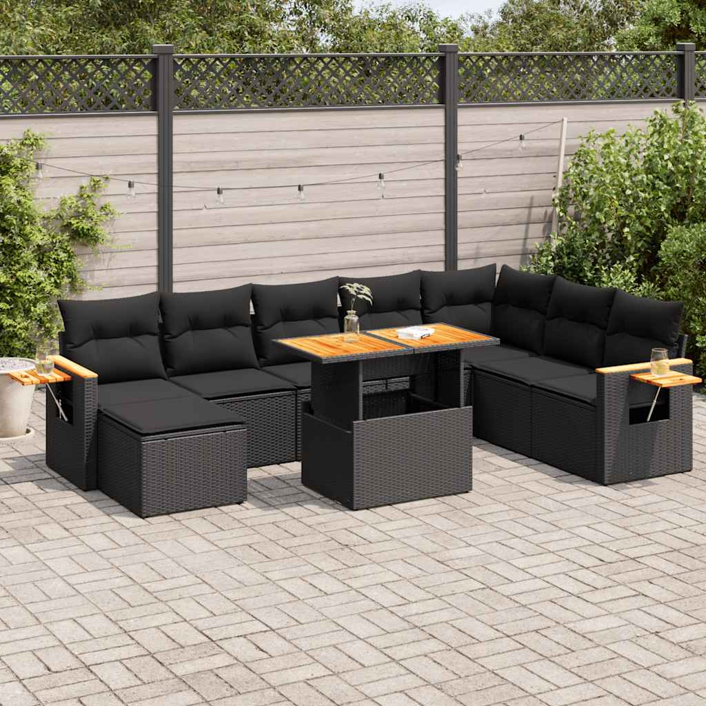 vidaXL Set sofás jardín y cojines 7 pzas ratán sintético acacia negro