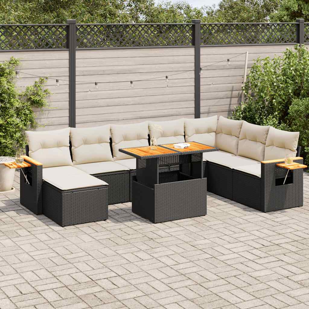 vidaXL Set sofás jardín y cojines 7 pzas ratán sintético acacia negro