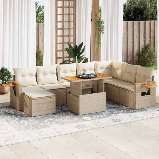 vidaXL Set sofás jardín y cojines 7 pzas ratán sintético acacia beige