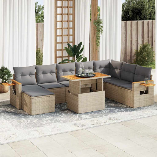 vidaXL Set sofás jardín y cojines 7 pzas ratán sintético acacia beige