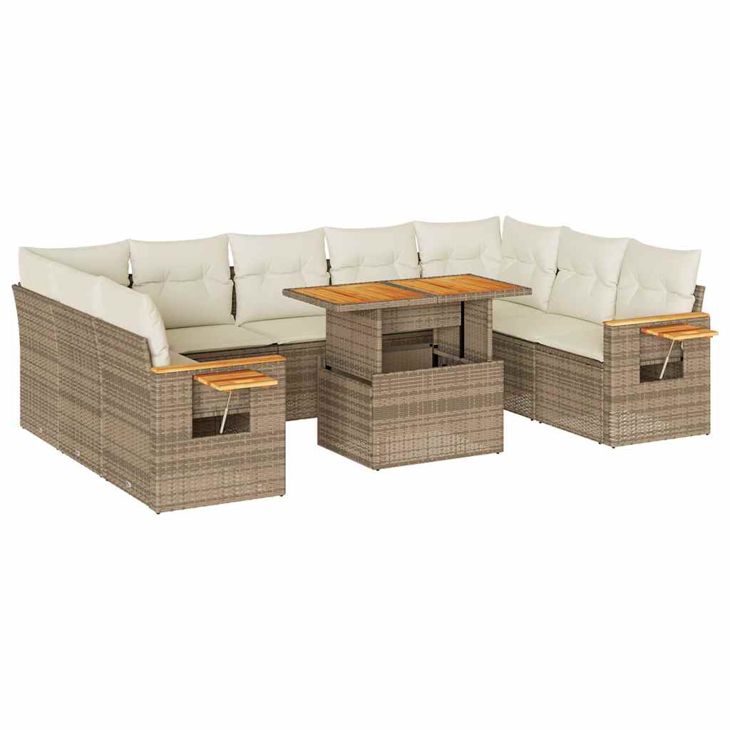 vidaXL Set sofás jardín y cojines 10 pzas ratán sintético acacia beige