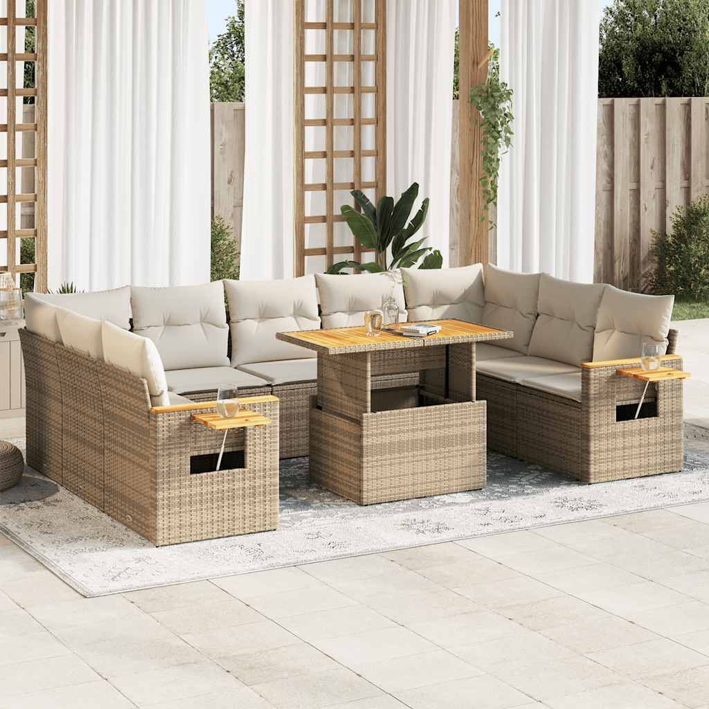 vidaXL Set sofás jardín y cojines 10 pzas ratán sintético acacia beige