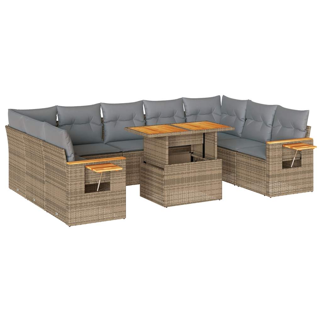 vidaXL Set sofás jardín y cojines 10 pzas ratán sintético acacia beige