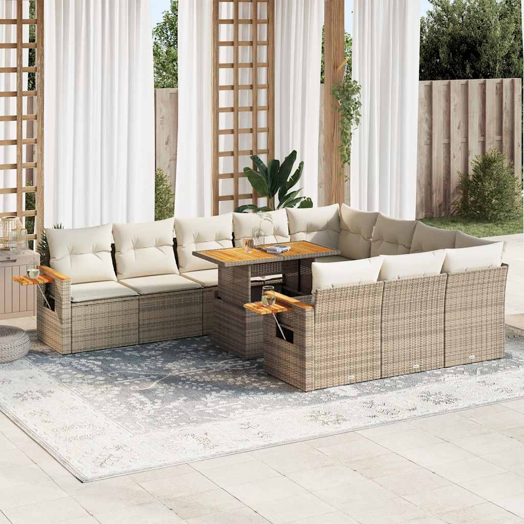 vidaXL Set sofás jardín y cojines 10 pzas ratán sintético acacia beige