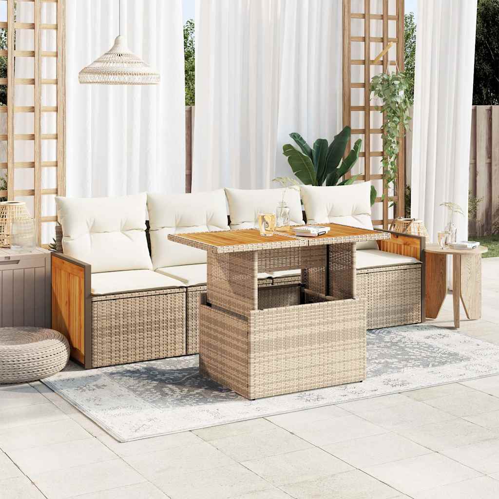 vidaXL Set sofás jardín y cojines 5 pzas ratán sintético acacia beige