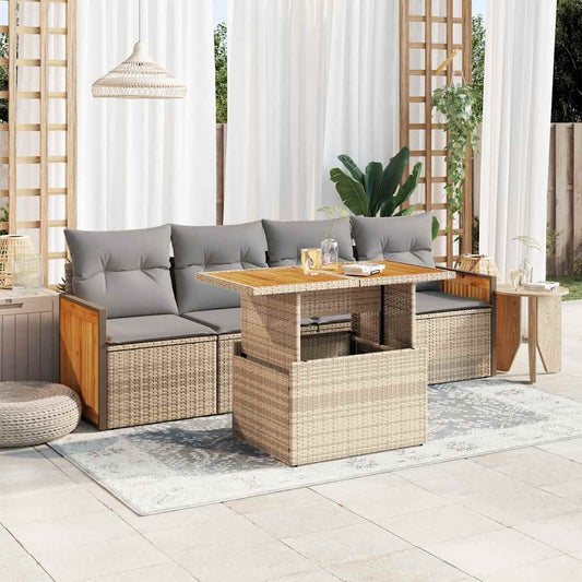 vidaXL Set sofás jardín y cojines 5 pzas ratán sintético acacia beige