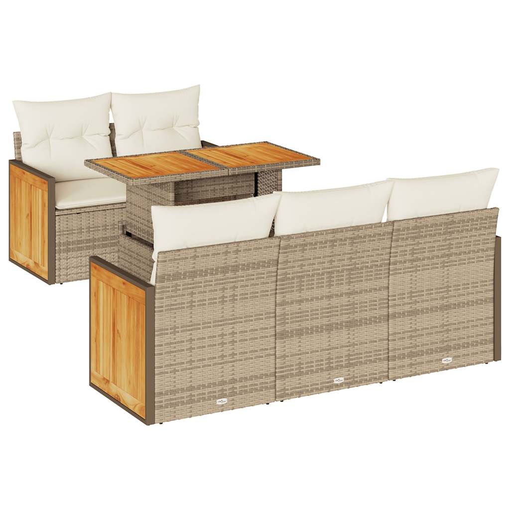 vidaXL Set sofás jardín y cojines 6 pzas ratán sintético acacia beige