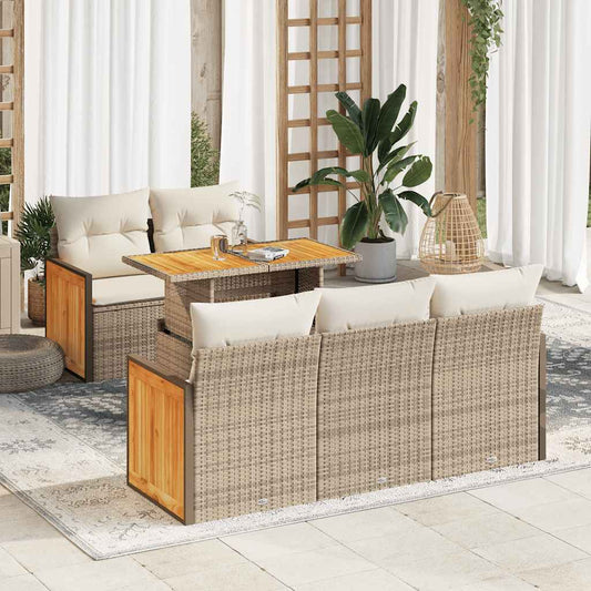 vidaXL Set sofás jardín y cojines 6 pzas ratán sintético acacia beige