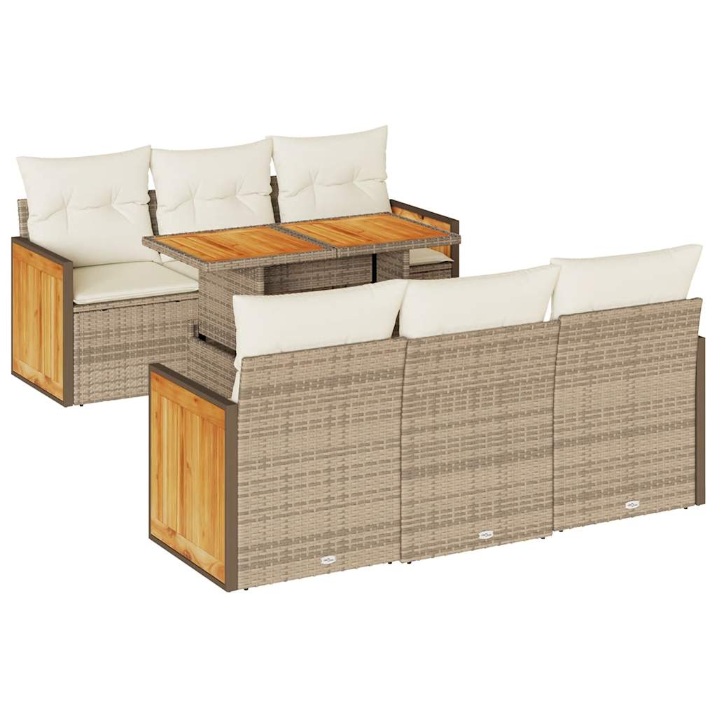 vidaXL Set sofás jardín y cojines 7 pzas ratán sintético acacia beige