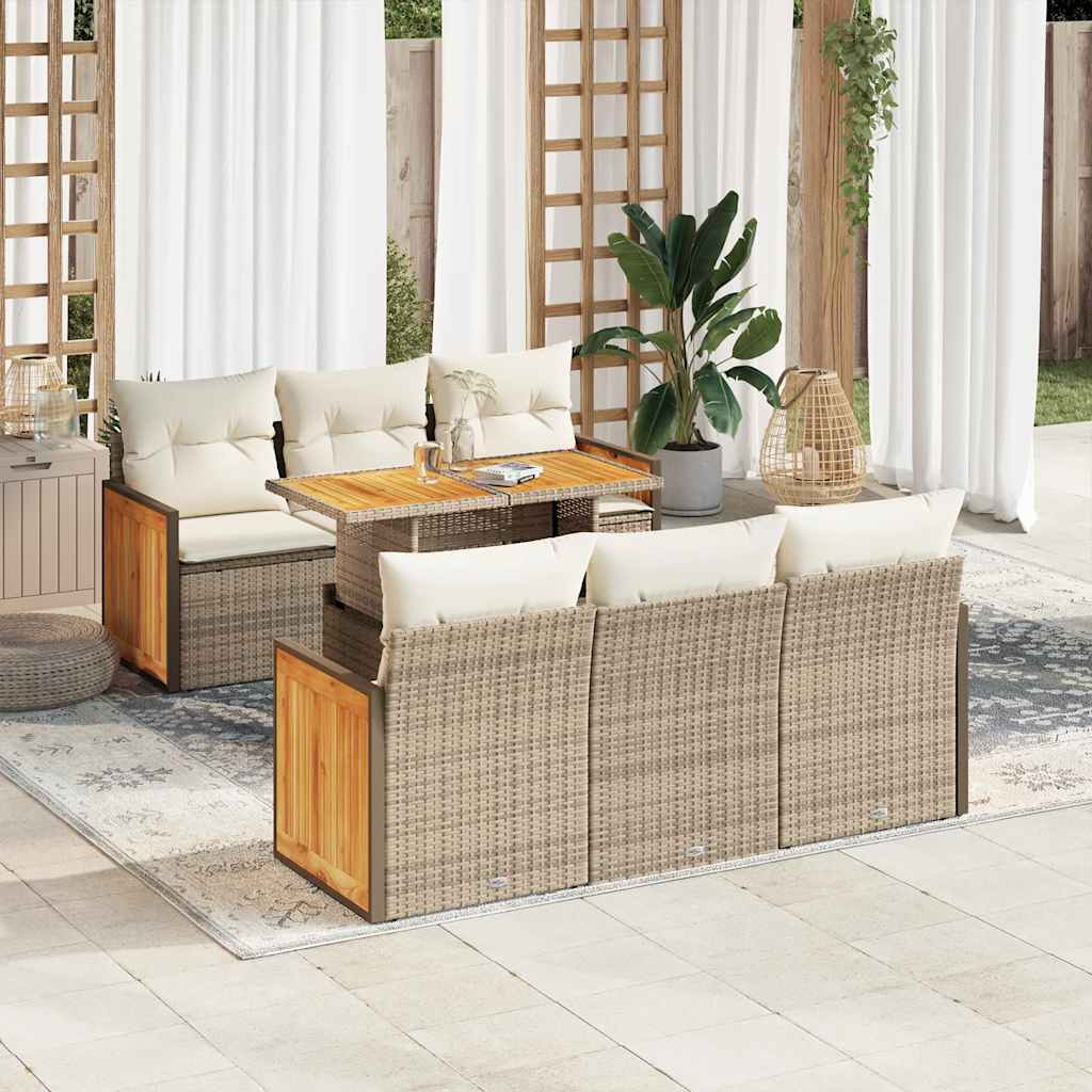 vidaXL Set sofás jardín y cojines 7 pzas ratán sintético acacia beige