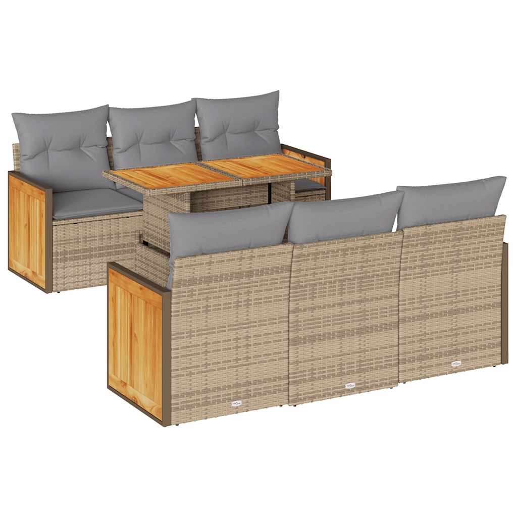 vidaXL Set sofás jardín y cojines 7 pzas ratán sintético acacia beige