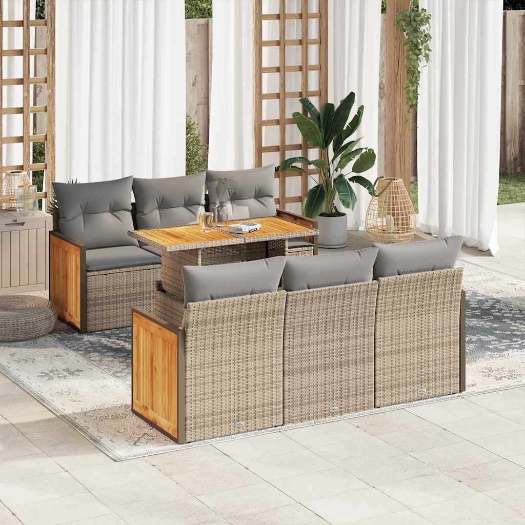 vidaXL Set sofás jardín y cojines 7 pzas ratán sintético acacia beige