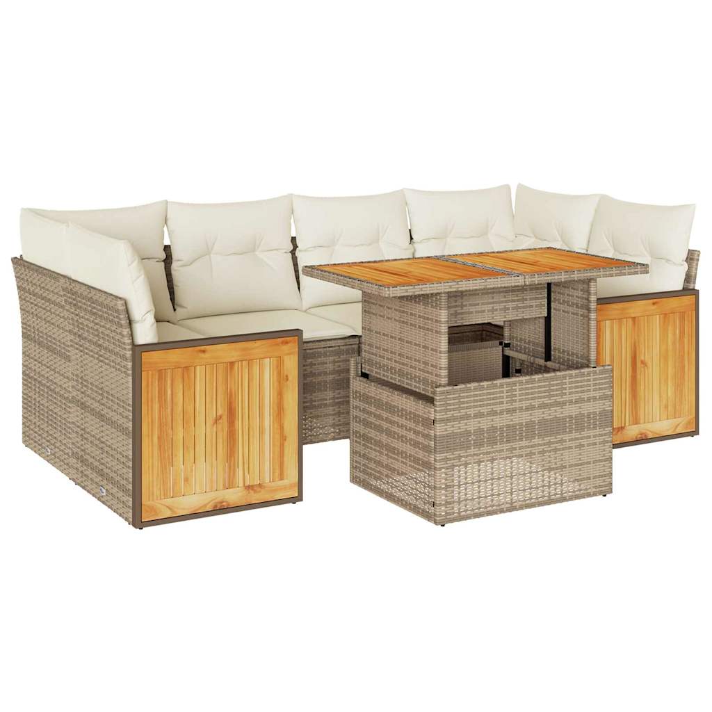 vidaXL Set sofás jardín y cojines 7 pzas ratán sintético acacia beige