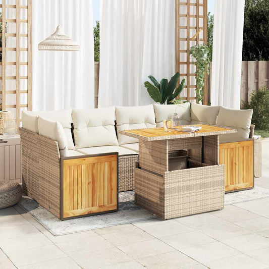 vidaXL Set sofás jardín y cojines 7 pzas ratán sintético acacia beige