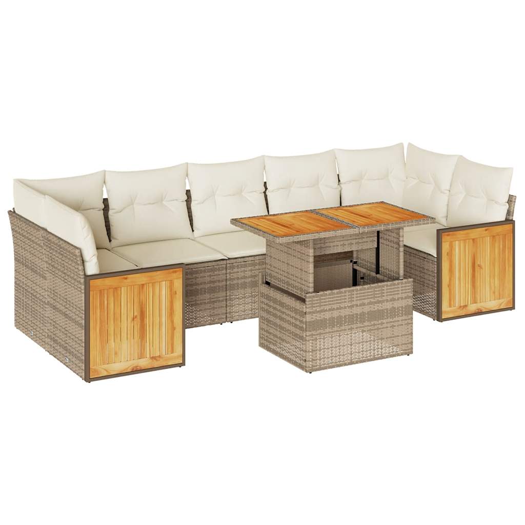 vidaXL Set sofás jardín y cojines 8 pzas ratán sintético acacia beige