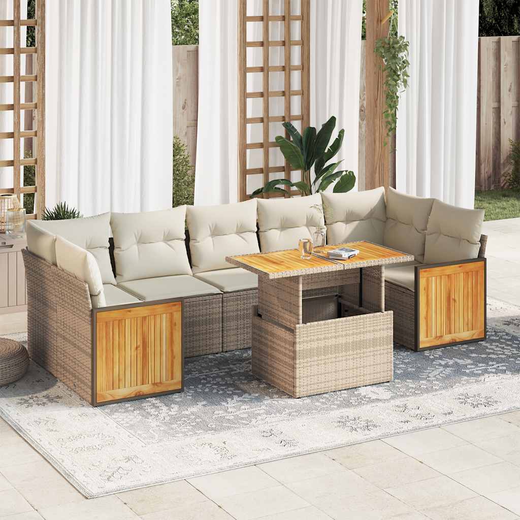 vidaXL Set sofás jardín y cojines 8 pzas ratán sintético acacia beige