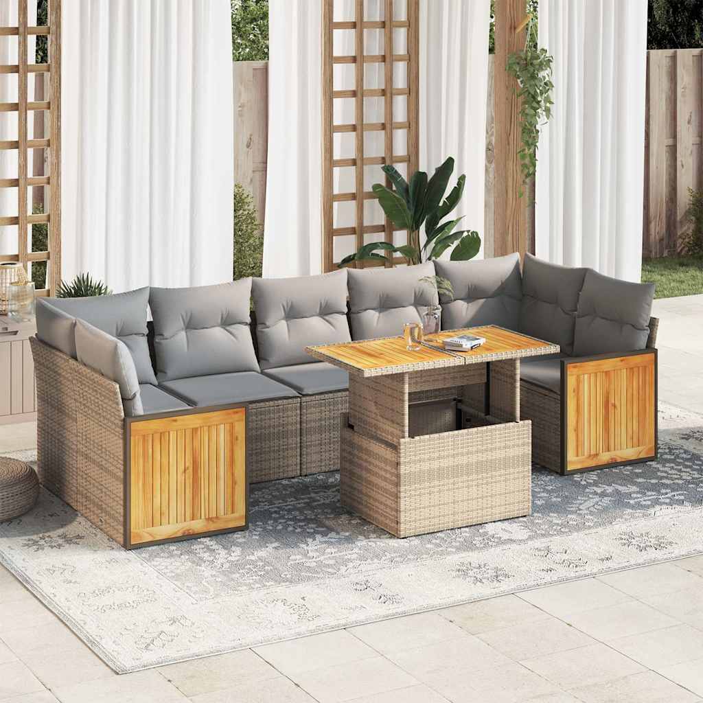 vidaXL Set sofás jardín y cojines 8 pzas ratán sintético acacia beige