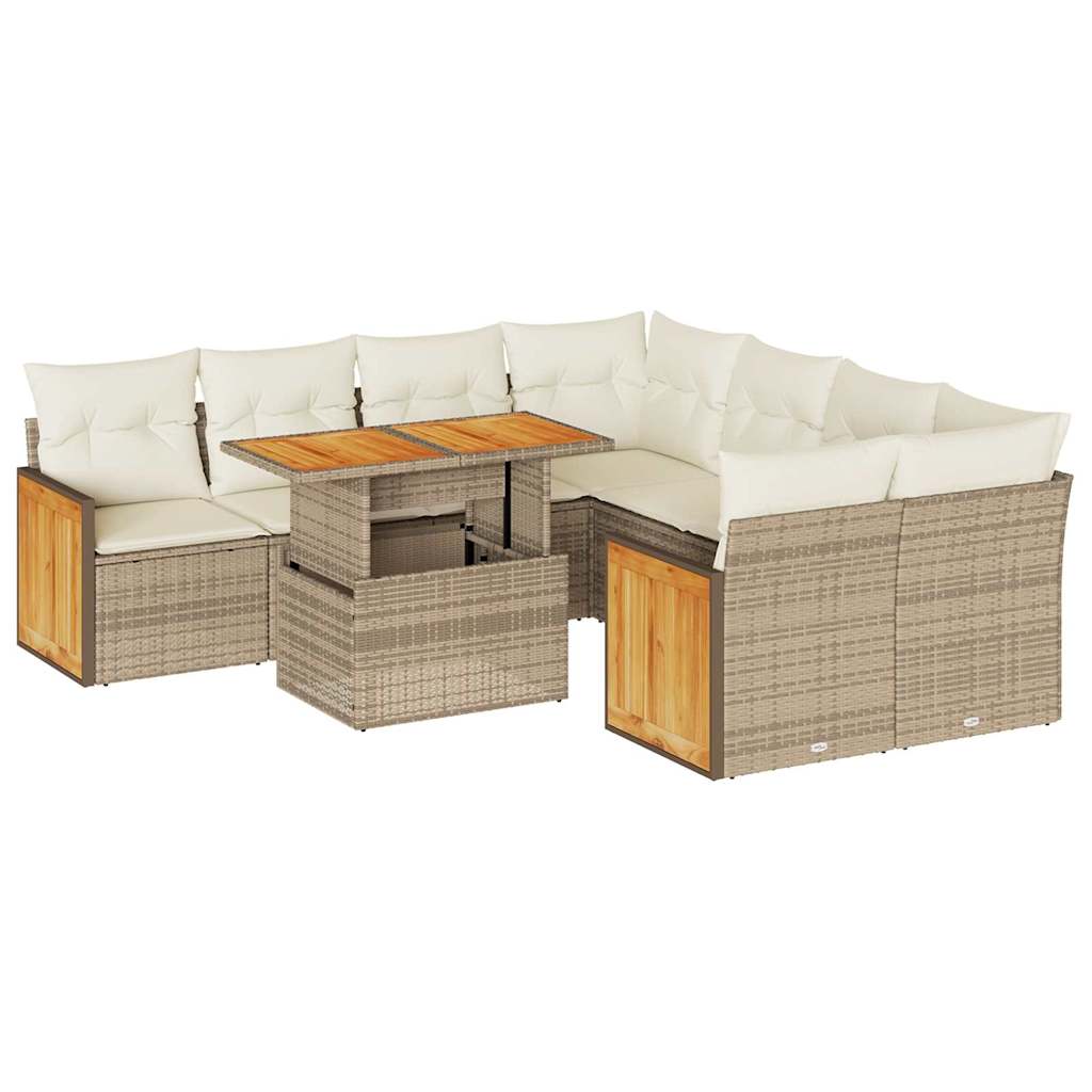 vidaXL Set sofás jardín y cojines 9 pzas ratán sintético acacia beige