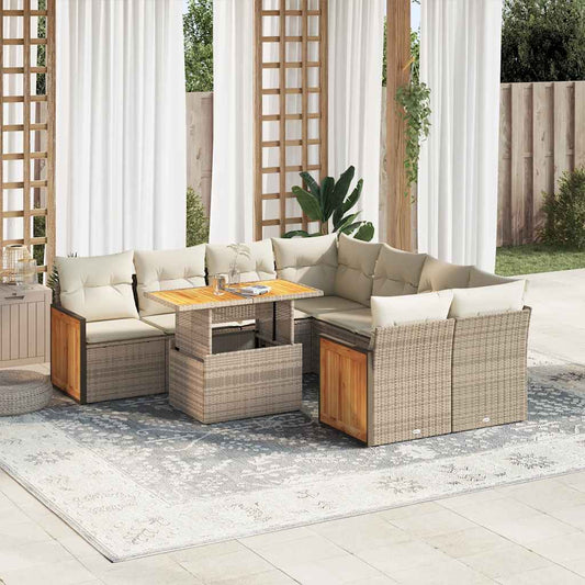 vidaXL Set sofás jardín y cojines 9 pzas ratán sintético acacia beige