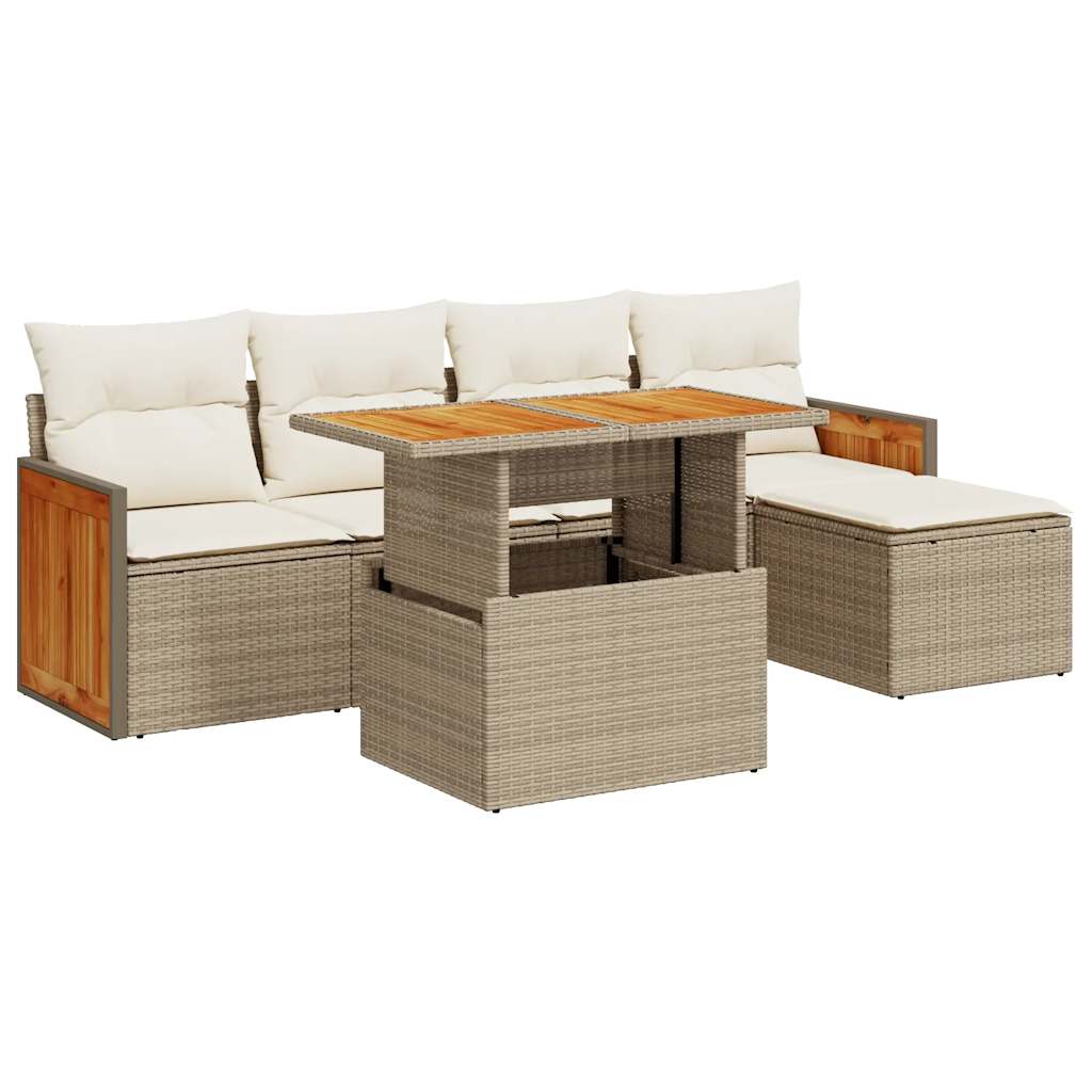 vidaXL Set sofás jardín y cojines 6 pzas ratán sintético acacia beige