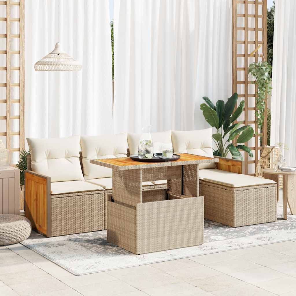 vidaXL Set sofás jardín y cojines 6 pzas ratán sintético acacia beige