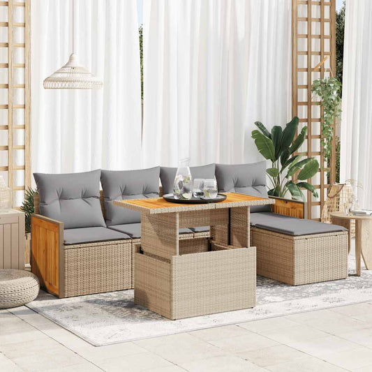 vidaXL Set sofás jardín y cojines 6 pzas ratán sintético acacia beige