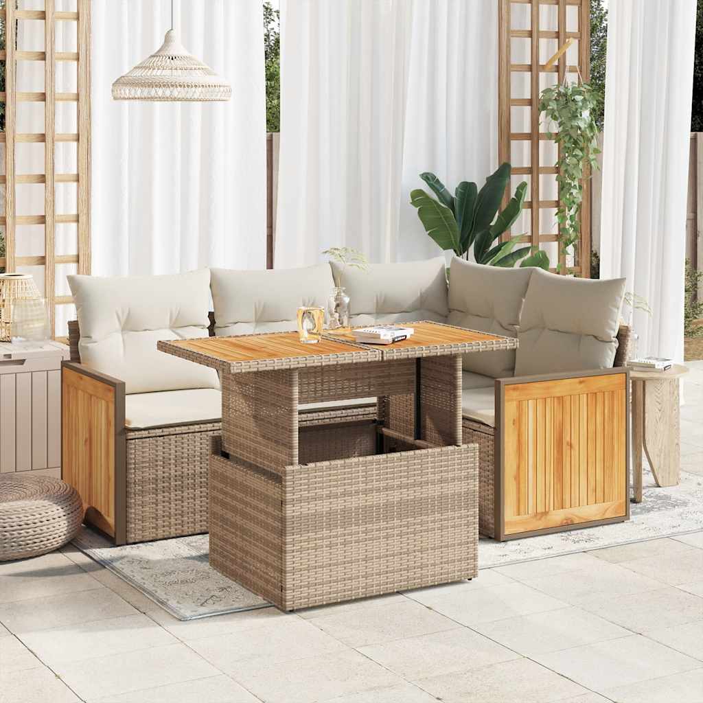 vidaXL Set sofás jardín y cojines 5 pzas ratán sintético acacia beige