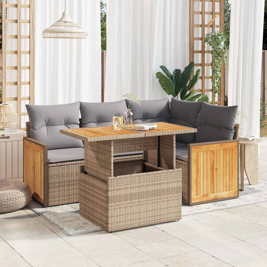 vidaXL Set sofás jardín y cojines 5 pzas ratán sintético acacia beige