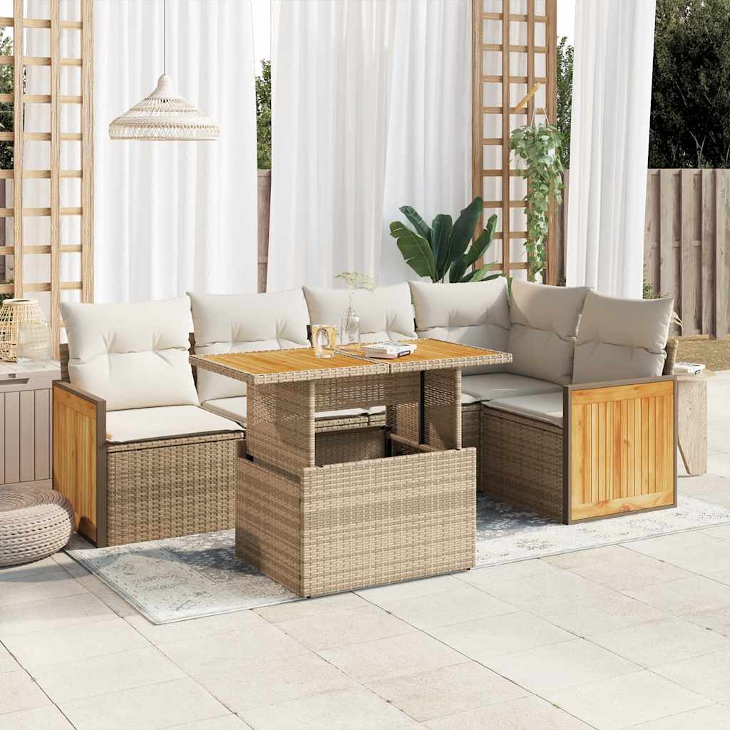 vidaXL Set sofás jardín y cojines 6 pzas ratán sintético acacia beige