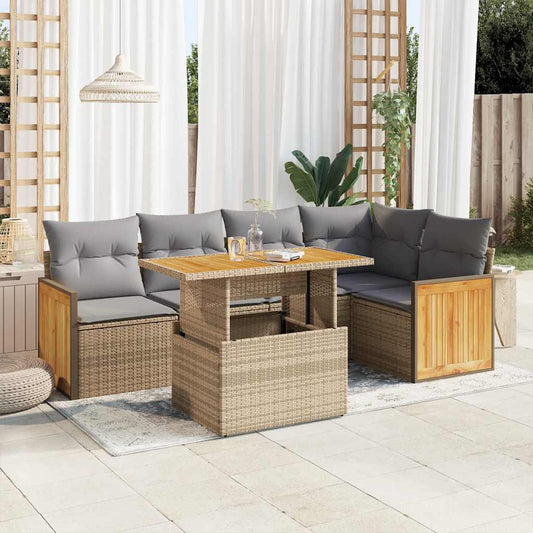 vidaXL Set sofás jardín y cojines 6 pzas ratán sintético acacia beige