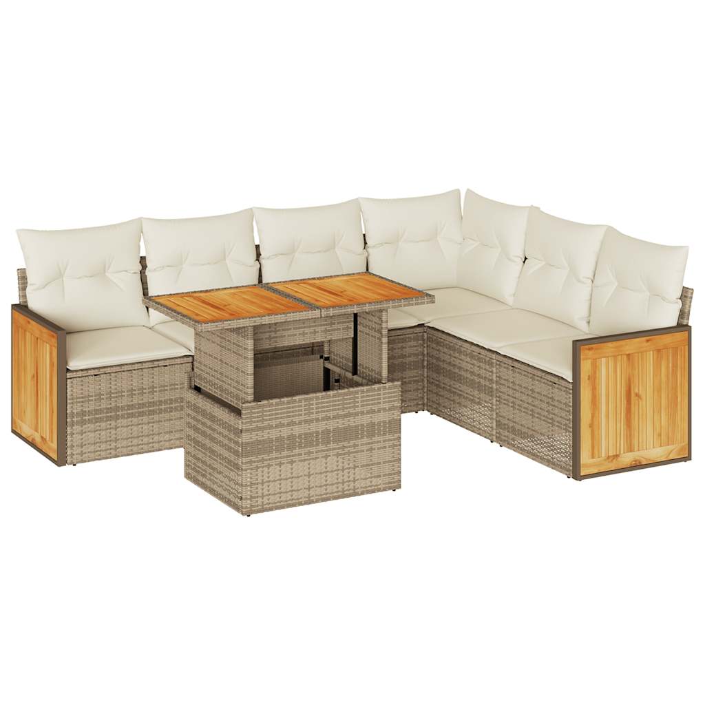 vidaXL Set sofás jardín y cojines 7 pzas ratán sintético acacia beige